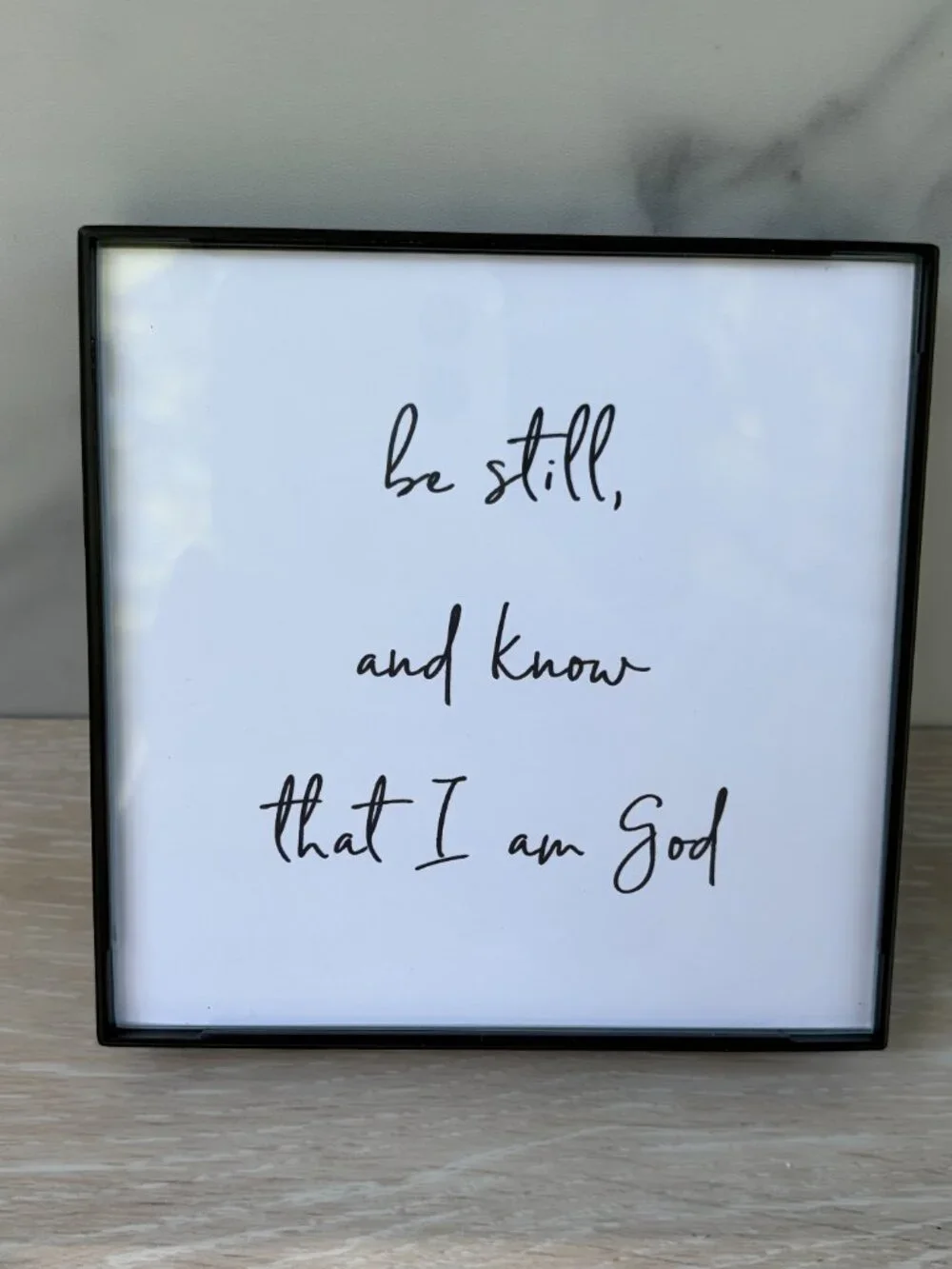 Be Still And Know Framed Art Print 4x4 Black Christian Modern Tiered Tray Shelf